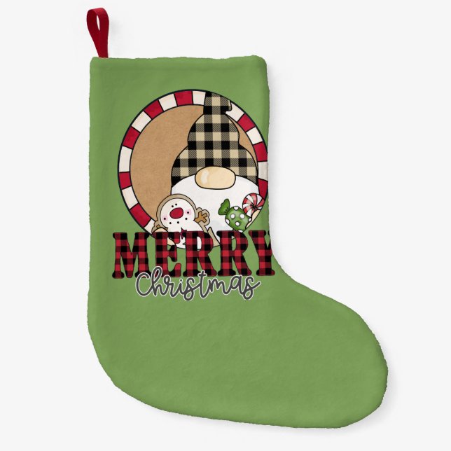 Meia De Natal Pequena Gnomo de Natal verde de Natal (Frente)