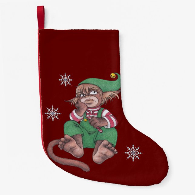 Meia De Natal Pequena Gnomo do Macaco de Natal (Frente)