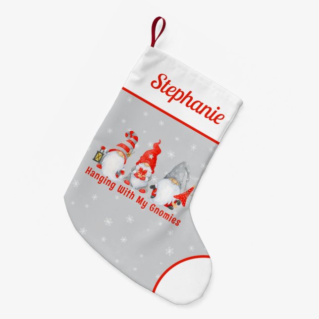 Meia De Natal Pequena Gnomos de Natal Bonitos Personalizados (Frente (Pendurada))