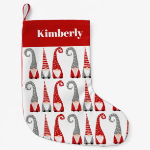 Meia De Natal Pequena Gnomos Suecos Padrão Vermelho Branco Personalizado