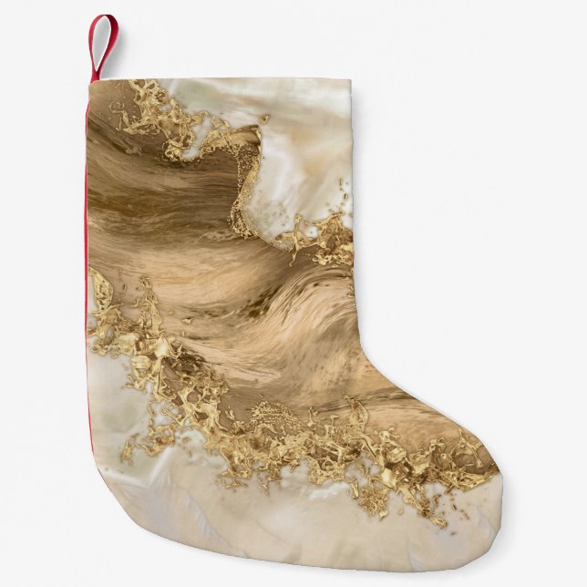 Meia De Natal Pequena Gold and Pearl - Splatter and flow (Frente)