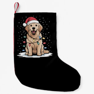 Meia De Natal Pequena Golden Retriever Papai Noel Luzes da Árvore de Nat