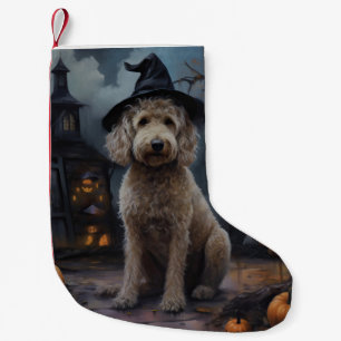 Meia De Natal Pequena Goldendoodle Pumpkins Halloween Assustado