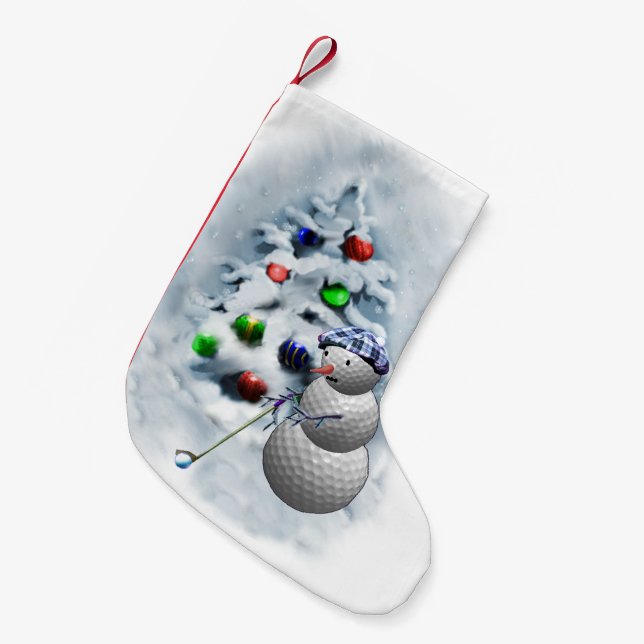 Meia De Natal Pequena Golf Ball Snowman Natal (Frente (Pendurada))