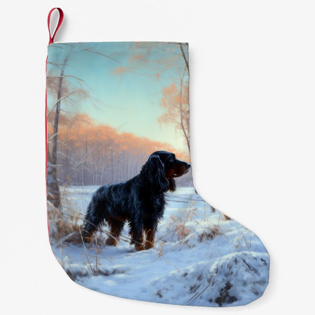Meia De Natal Pequena Gordon Setter Natal Nevado (Frente)