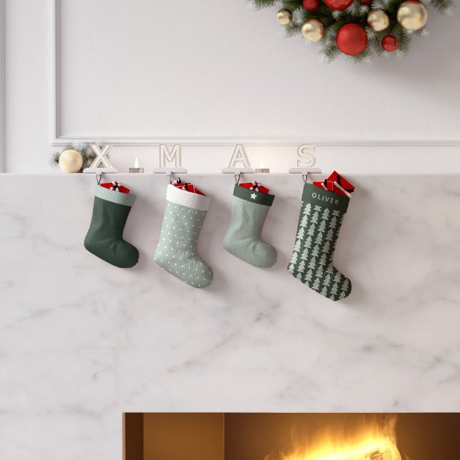 Meia De Natal Pequena Gráfico da árvore de Natal azul geométrico moderna (Criador carregado)