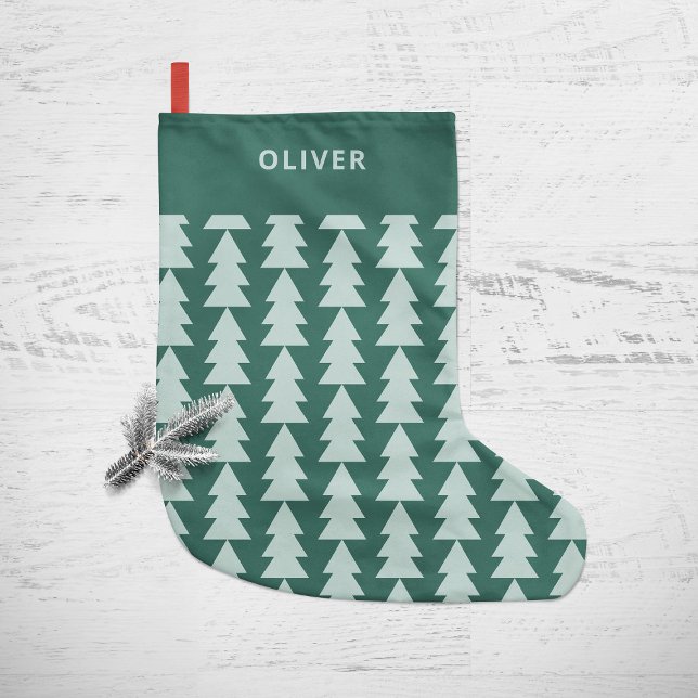 Meia De Natal Pequena Gráfico da árvore de Natal azul geométrico moderna (Criador carregado)