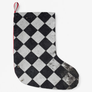 Meia De Natal Pequena Gráfico de harlequim preto e branco