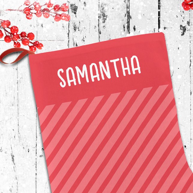 Meia De Natal Pequena Grãos Brancos Vermelhos Simples (Simple whimsical striped custom Holiday Christmas Stocking. )