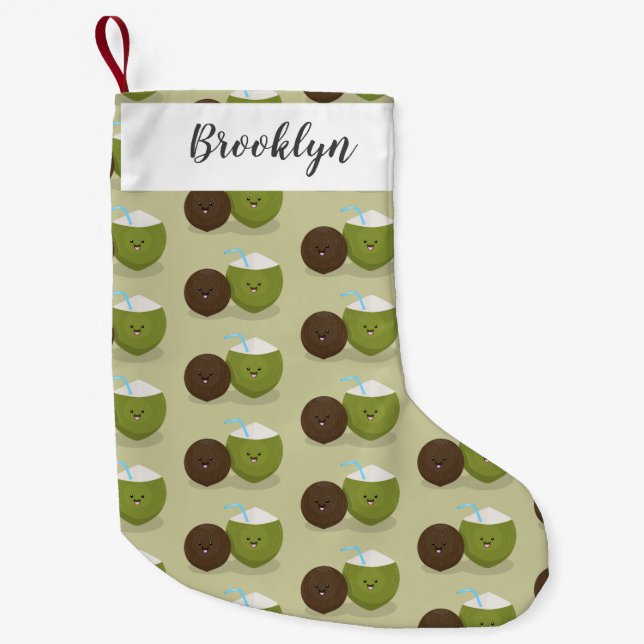 Meia De Natal Pequena Grátis feliz desenho animado de coconuts kawaii (Frente)