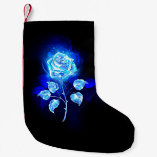 Meia De Natal Pequena Gravação de Rosa Azul