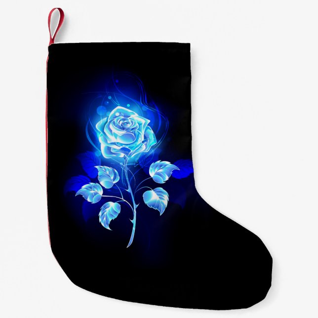Meia De Natal Pequena Gravação de Rosa Azul (Frente)