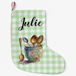 Meia De Natal Pequena "Green and White Checkered - Spoons in Cup