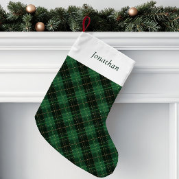 Meia De Natal Pequena Green Plaid Personalized 