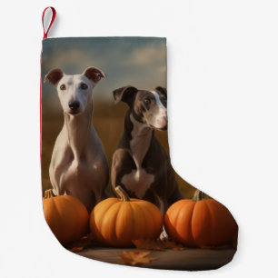 Meia De Natal Pequena Greyhound Puppy Autumn Delight Pumpkin