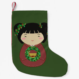 Meia De Natal Pequena Grinalda do Natal de Kokeshi