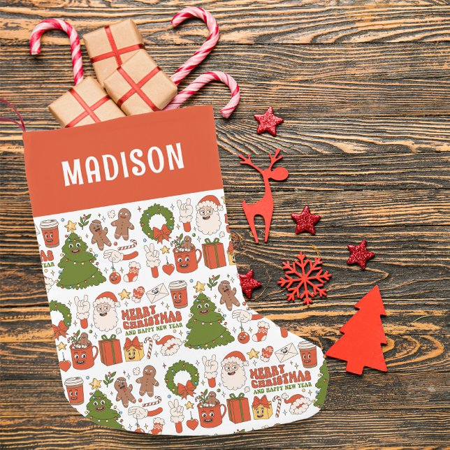 Meia De Natal Pequena Groovy Hippie Retro Feliz Papais noeis de Natal En (Criador carregado)