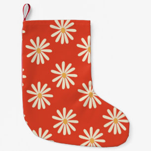 Meia De Natal Pequena groovy vintage retro floral vermelho e mostarda da