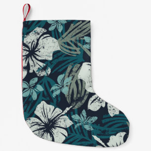Meia De Natal Pequena Grunge Hibiscus, Cartaz Floral Tropical.