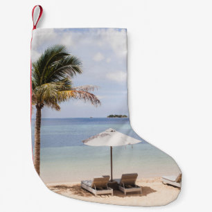 Meia De Natal Pequena Guardas-chuvas tropicais de praia: branco, palma.