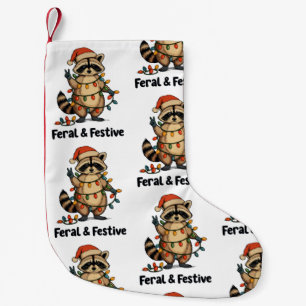 Meia De Natal Pequena Guaxinim Feral e Festivo Luzes de Natal