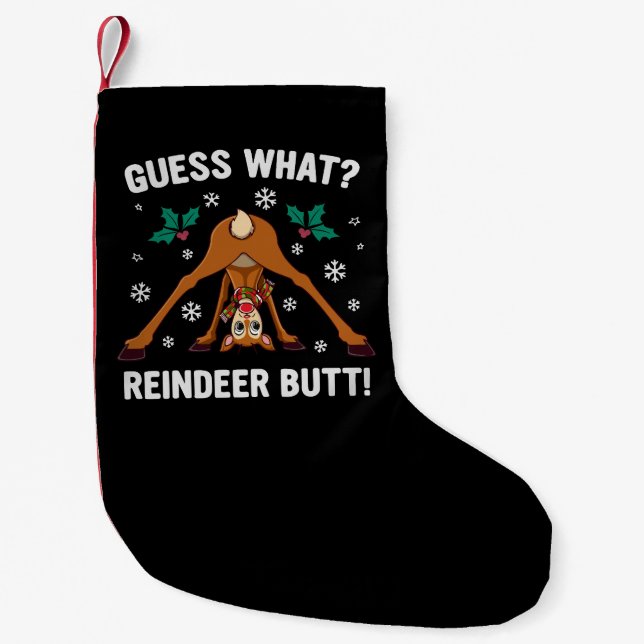 Meia De Natal Pequena Guess What Reindeer Butt Christmas Joke (Frente)