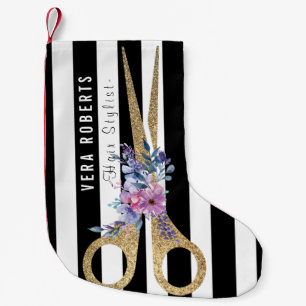 Meia De Natal Pequena Hair Stylist Glitter Scissor Beauty Natal