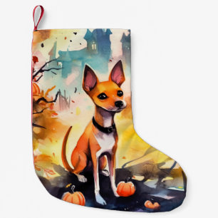 Meia De Natal Pequena Halloween Basenji Com Pumpkins Assustado