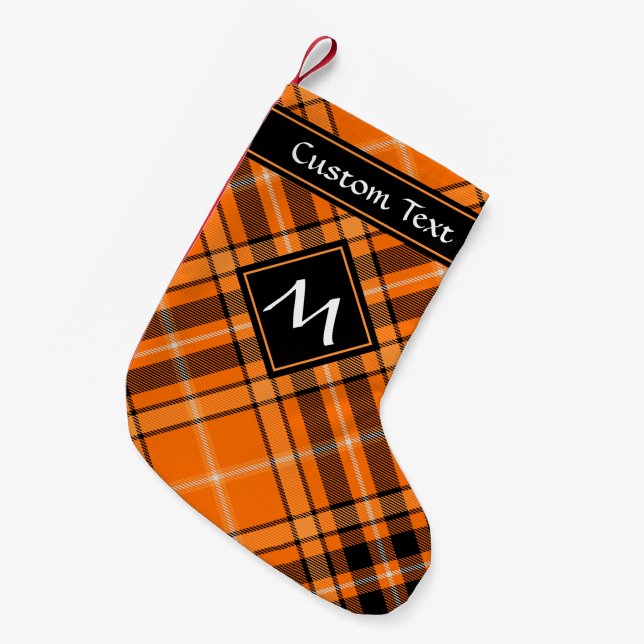 Meia De Natal Pequena Halloween Orange Tartan (Frente (Pendurada))