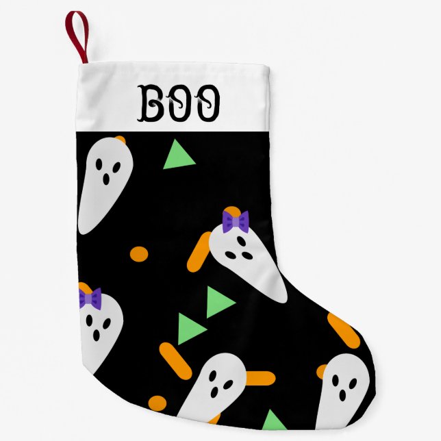 Meia De Natal Pequena Halloween Stocking | Cute Ghost Confetti (Frente)