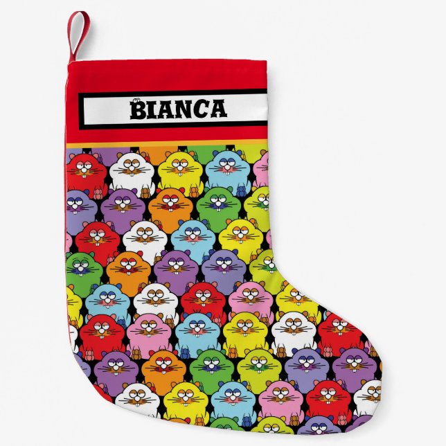 Meia De Natal Pequena Hamsters Bonitos, nome personalizado  (Frente)