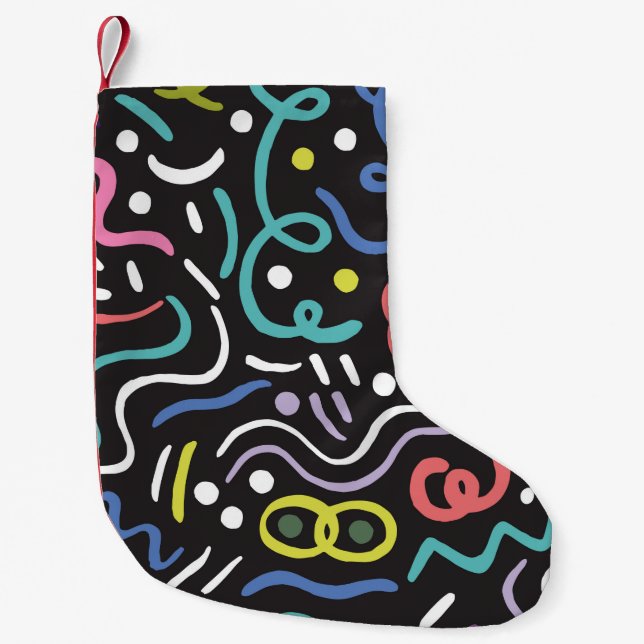 Meia De Natal Pequena Hand drawn brush. Abstract pattern, zigzags, lines (Frente)