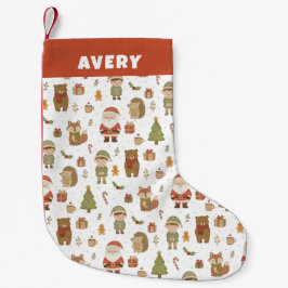 Meia De Natal Pequena Hand Drawn Christmas Woodland Christmas Stocking