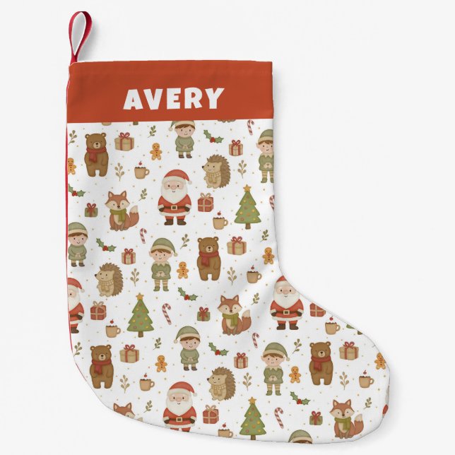 Meia De Natal Pequena Hand Drawn Christmas Woodland Christmas Stocking (Frente)