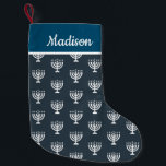 Meia De Natal Pequena Hanukkah enorme estoque de nomes personalizados de<br><div class="desc">Nome personalizado,  estoque personalizado de feriados com um lindo padrão menorah.</div>