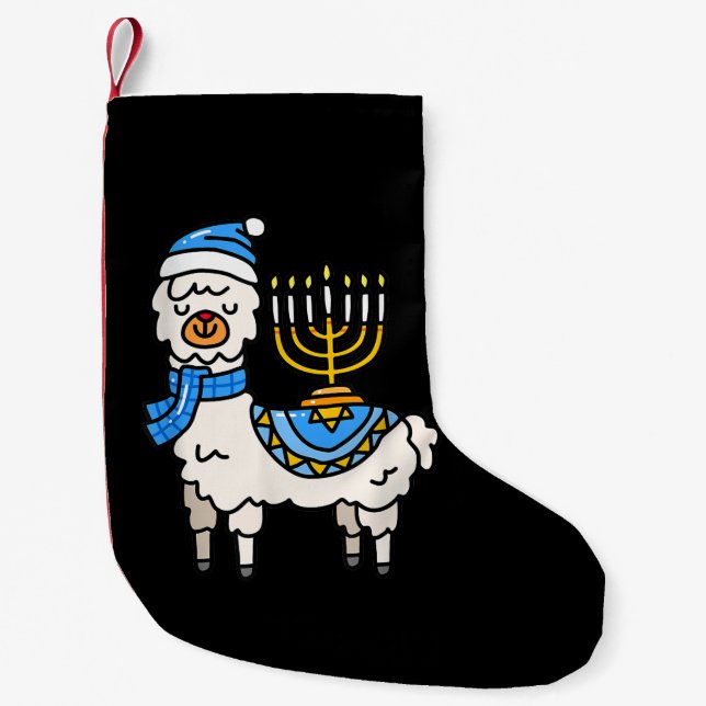 Meia De Natal Pequena Hanukkah Llama Menorah Chanukah Alpaca Cute Gift (Frente)