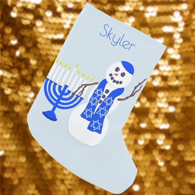 Meia De Natal Pequena Hanukkah Snowman Chrismukkah Para Crianças Adicion (Add this cute snowman and menorah holiday stocking to your interfaith holiday décor)