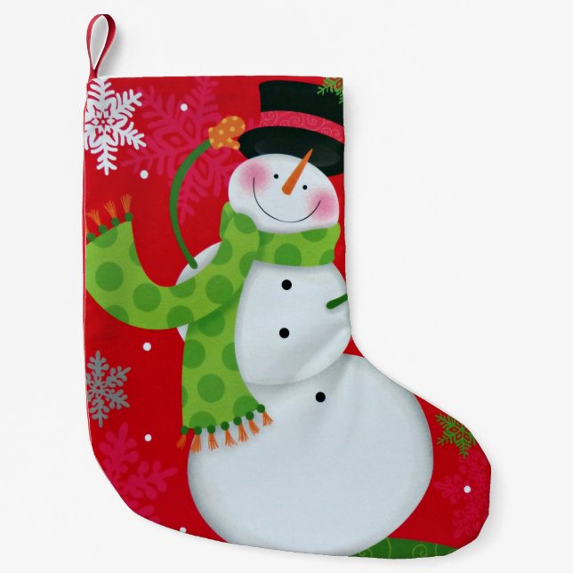Meia De Natal Pequena Happy Snowman (Frente)