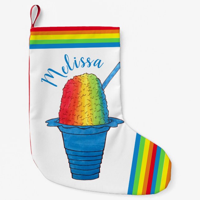 Meia De Natal Pequena Havaiano Rainbow Shave Ice Frozen Dessert Hawaii (Frente)
