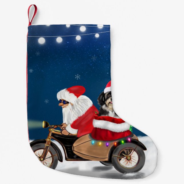 Meia De Natal Pequena Havanês Cão Natal Papai Noel (Frente)