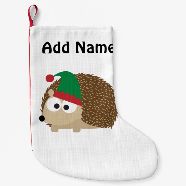 Meia De Natal Pequena Hedgehog Elf de Natal Personalizável (Frente)