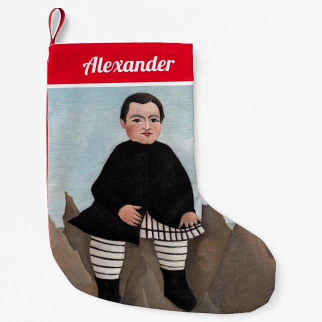 Meia De Natal Pequena Henri Rousseau - Menino nas Rochas (Frente)
