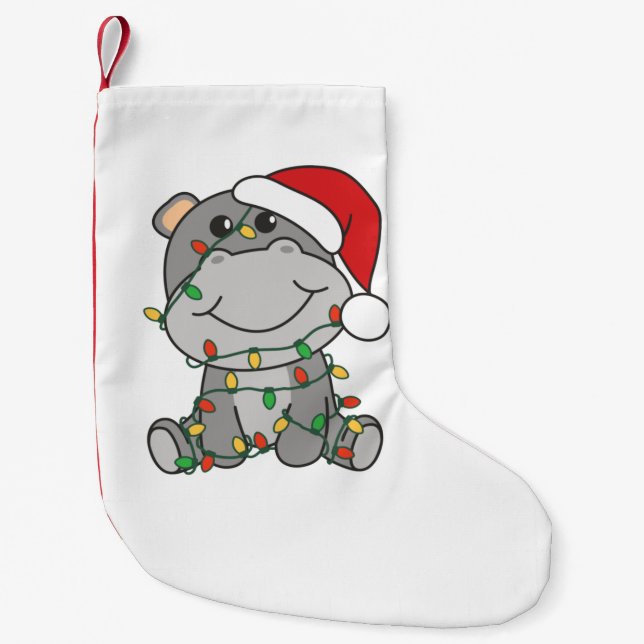 Meia De Natal Pequena Hippo Christmas Winter Animais Hippos (Frente)