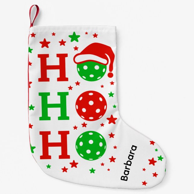 Meia De Natal Pequena Ho Ho Ho Pickleball - Esportes de Natal Engraçados (Frente)