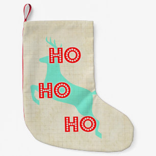Meia De Natal Pequena hohoho vintage natal renardes vermelho verde