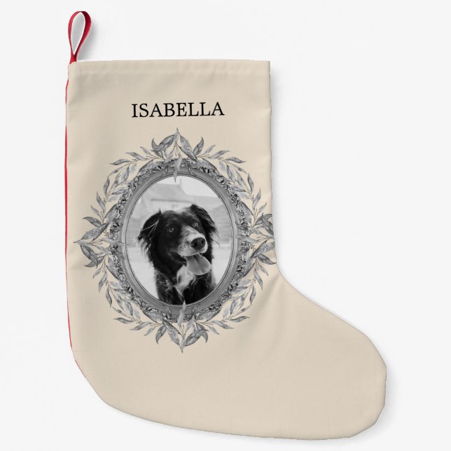 Meia De Natal Pequena Holiday Silvery deixa a foto de wreath (Frente)