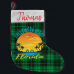 Meia De Natal Pequena Hollywood Beach Florida Retro Sunset Green Xadrez<br><div class="desc">Hollywood Beach,  Florida,  Retro Vintage Sunset,  Pequena Parada de Natal. Aproveite o Natal de férias na praia na Flórida. Prendam essas lindas meias pela chaminé por um cheio de guloseimas na manhã de Natal.</div>