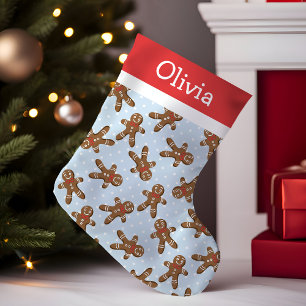 Meia De Natal Pequena Homem de Biscoito de Gengibre com Bolinhas Azuis,