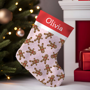 Meia De Natal Pequena Homem de Biscoito de Gengibre com Bolinhas Rosa