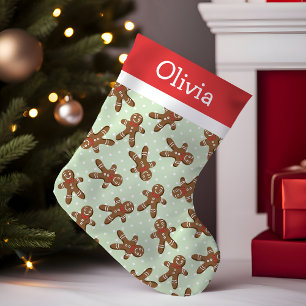 Meia De Natal Pequena Homem de Biscoito de Gengibre com Bolinhas Verdes